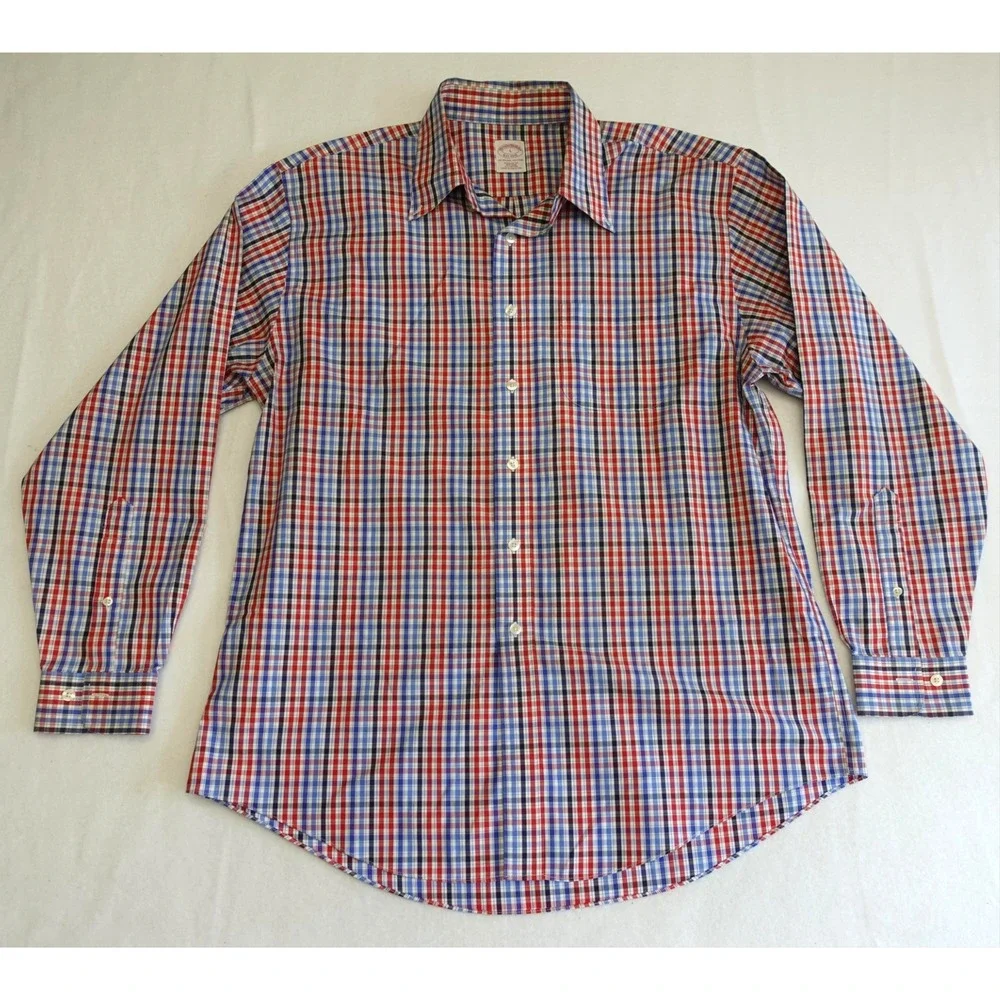 Brooks Brothers Shirt Mens Large Plaid Long Sleeve Non Iron Button Down Casual